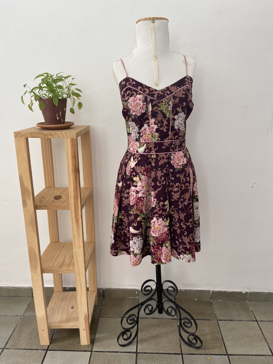 Vestido Florido Vinho